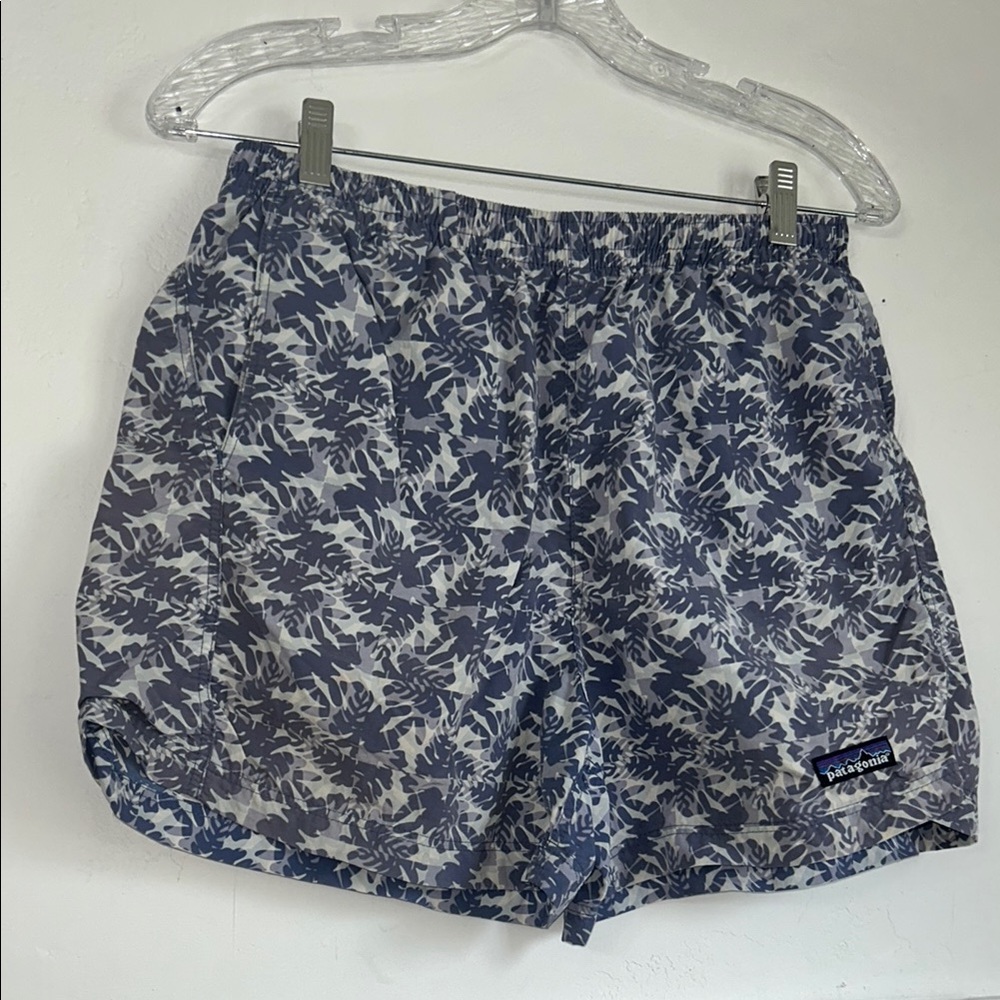 Patagonia Blue Palm Leaf Patterned Board Shorts Size Medium Y2K
